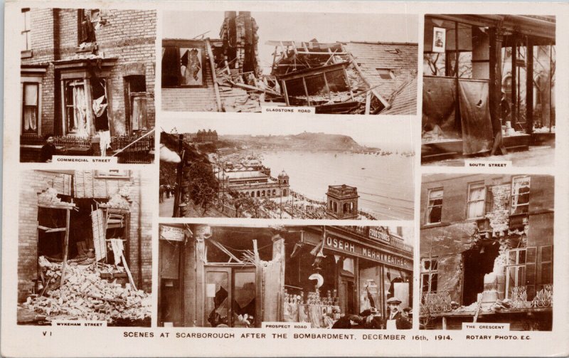 Scenes at Scarborough after Bombardment 1914 Yorkshire Rotary RPPC Postcard G81