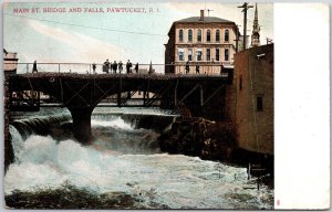 Pawtucket Rhode Island RI, Main St. Bridge & Falls, Blackstone River, Postcard