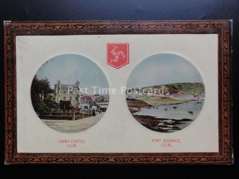 Isle of Man: Framed Douglas Multiview DERBY CASTLE & PORT SODERICK c1909