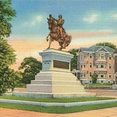 c1945 Lafayette Statue Fall River Linen MA P254 