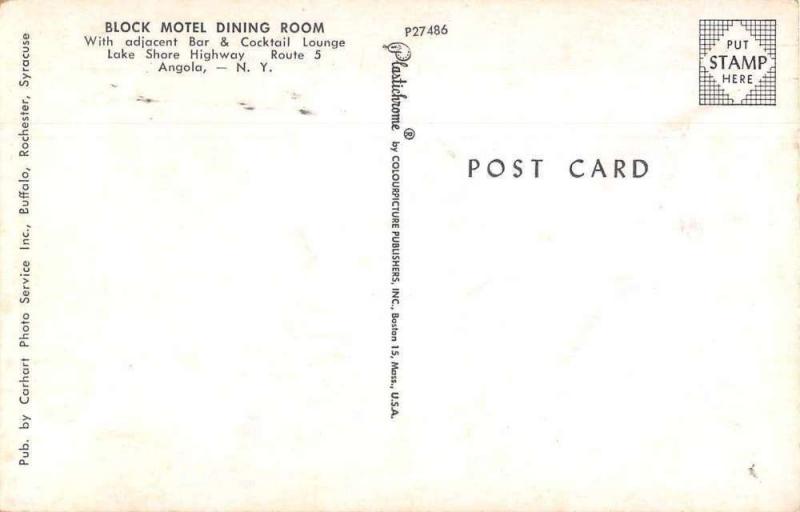 Angola New York Block Motel Dining Room Jukebox Postcard JD933940