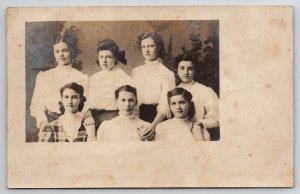 RPPC Group School Girls Young Ladies Women Hair Bows Real Photo Postcard K30