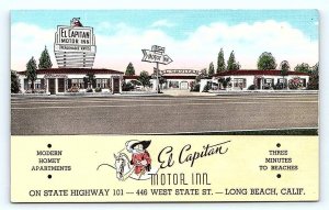 LONG BEACH, CA California ~ EL CAPITAN MOTOR INN c1940s Roadside Kropp Postcard