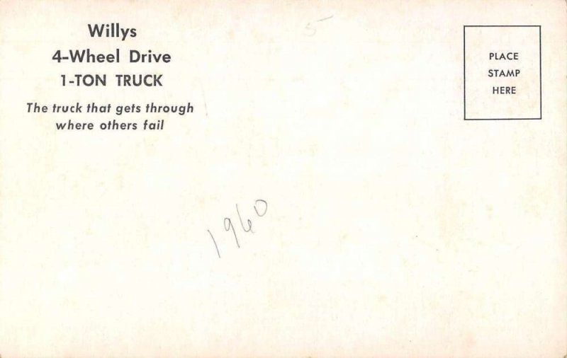 Willys 4 Wheel Drive 1 Ton Truck Car Ad Vintage Postcard AA29889