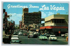 Vintage 1950's Postcard Greetings From Las Vegas Nevada Fremont Street Business