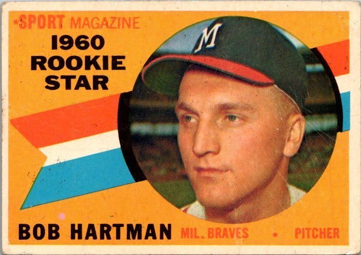 1960 Topps Baseball Card Bob Hartman Milwaukee Braves sk10605