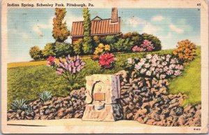 USA Indian Spring Schenley Park Pittsburgh Pennsylvania Linen Postcard 09.52