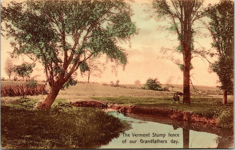 Vermont Stump Fence Grandfathers Day Antique Postcard UNP DB WOB Germany 