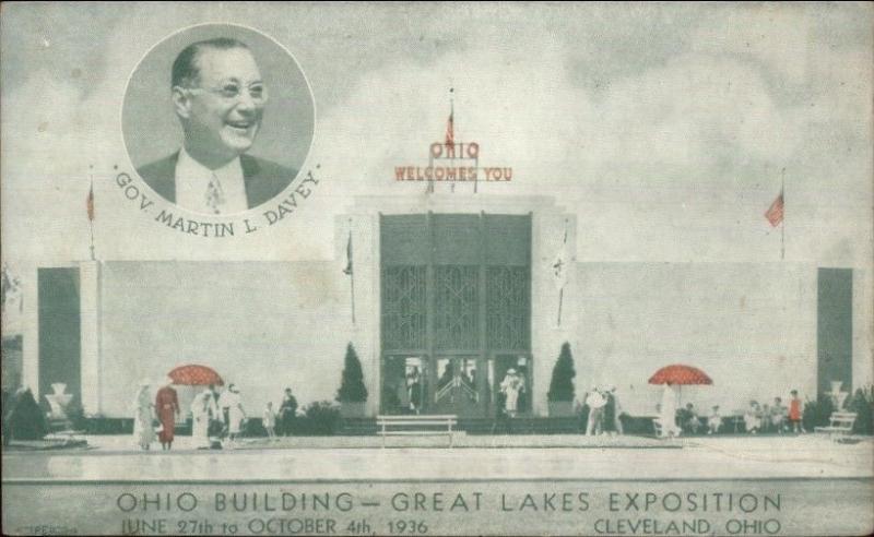 1936 Great Lakes Expo Cleveland OH Ohio Building Governor Davey Postcard 