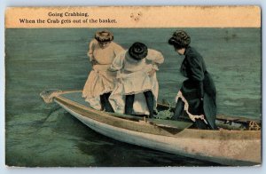 Women On Boat Going Crabbing When The Crab Gets Our Of The Basket Postcard