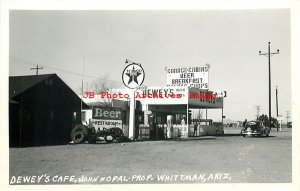 AZ, Whittman, Arizona, RPPC, Dewey's Texaco Gas Station & Cafe, 40s Car