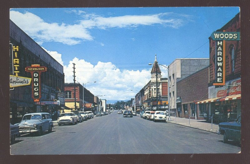 ELLENSBURG WASHINGTON DOWNTOWN STREET SCENE OLD CARS VINTAGE POSTCARD