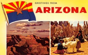 Large Letter ARIZONA Native American Indians Grand Canyon Flag Vintage Postcard