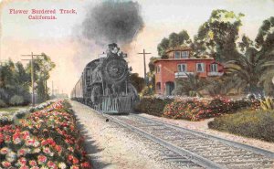 Railroad Train Flower Bordered Track California 1914 postcard