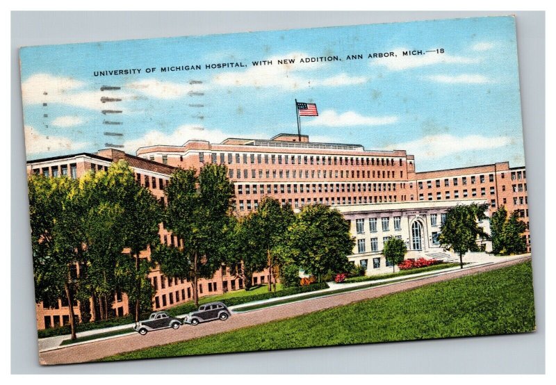 Vintage 1940's Postcard Post University of Michigan Hospital Ann Arbor Michigan