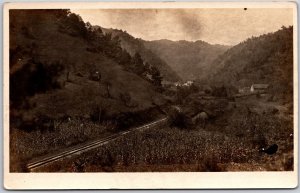 Mountain Valley Railroad Train Passage Homes RPPC Real Photo Vintage Postcard