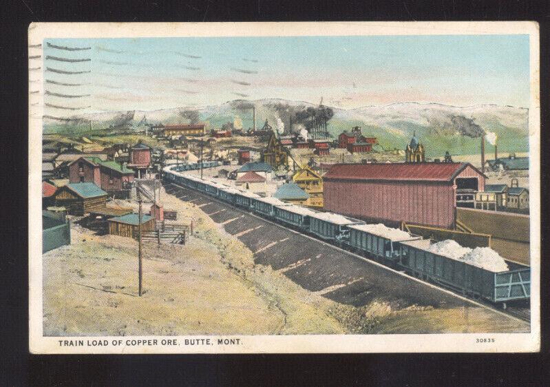 BUTTE MONTANA TRAIN LOAD OF COPPER ORE MINING VINTAGE POSTCARD RAILROAD