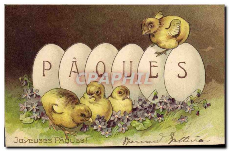 Old Postcard Fantasy Flowers Easter Chicks