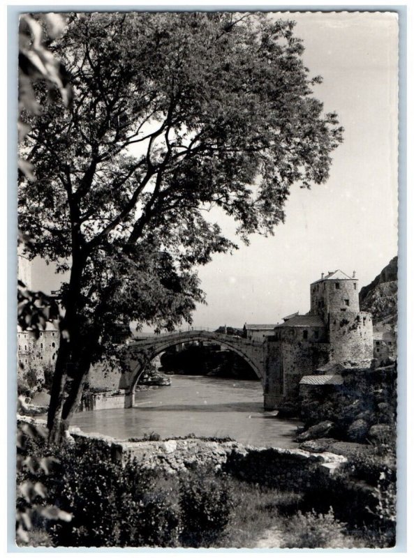 1968 Old Narenta Bridge View Mostar Yugoslavia RPPC Photo Posted Postcard