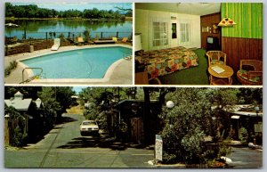 Red Bluff California 1960s Postcard Riverside Motel Swimming Pool Room