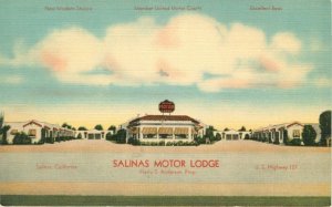 1940s Salinas Motor Lodge, U.S. Coast Highway 101 Vintage Linen Postcard