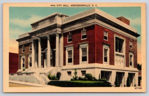 Hendersonville NC~City Hall Exterior View~Columns~Red Brick Bldg~Linen Postcard