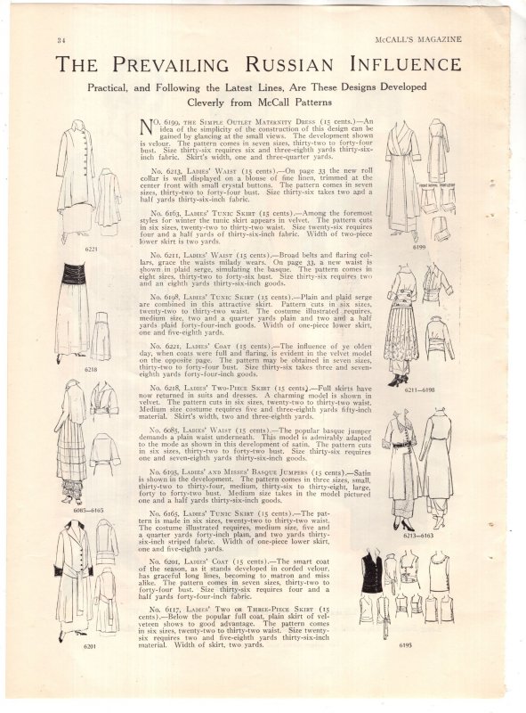 Womens Fashion, McCalls Magazine Vintage Advertisement Nov 1914
