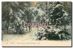 Old Postcard Paris effect snow the Bois de Boulogne