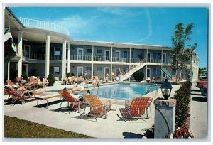 Clearwater Beach Florida FL Postcard Sharlo Manor Swimming Pool c1960s Vintage