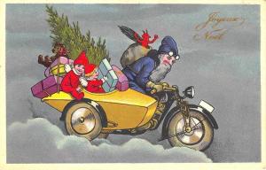 Merry Christmas Blue Suited Santa Claus Motorcycle Belgium Postcard