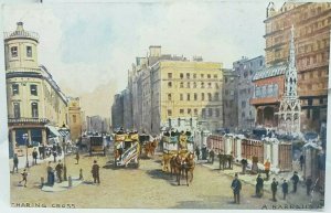 Antique Postcard Charing Cross Horse Drawn Buses painted by A Barraus Post 1905