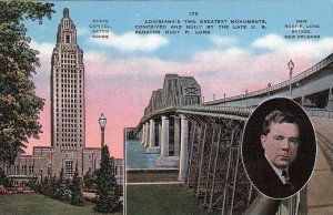 Postcard State Capitol Baton Rouge LA + Huey Long Bridge New Orleans LA