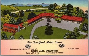 GREEN LAKE, Wisconsin Postcard THE DARTFORD MOTOR COURT Roadside Linen Unused 