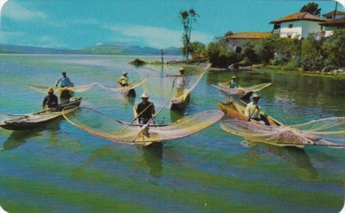 Mexico MIchoacan Lago de Patzcuaro Butterfly Net Fishermen From Janitzio Island