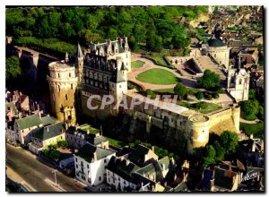 Postcard Modern Amboise Indre et Loire aerial on the XV century castle view