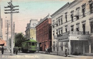 J44/ Warren Pennsylvania Postcard c1910 Trolley Stores New Struthers 167