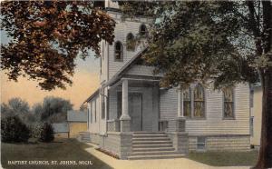 E38/ St Johns Michigan Mi Postcard c1910 Baptist Church Building