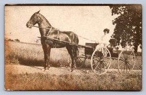 J96/ Baldwinsville New York RPPC Postcard c1910 Horse Buggy Woman  257