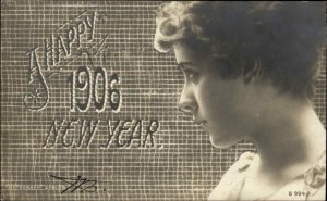 New Year Beautiful Woman Rotograph 1906 Real Photo Vintage Postcard