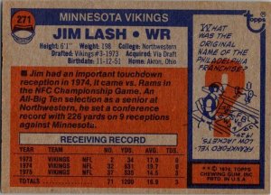 1976 Topps Football Card Jim Lash Minnesota Vikings sk4427