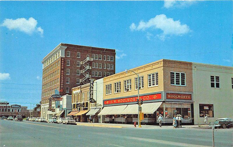 Abilene TX Woolworth's Zales Jewelry Alexander Building Old Cars Postcard