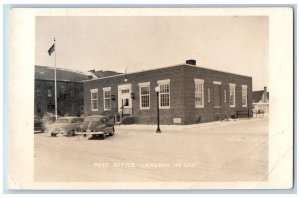Langdon North Dakota ND Postcard RPPC Photo Post Office Building Cars Scene