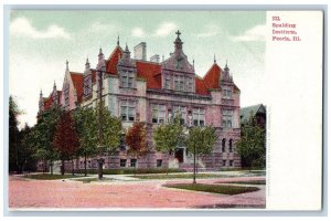 Peoria Illinois IL Postcard Spalding Institute Building Scene Street c1905