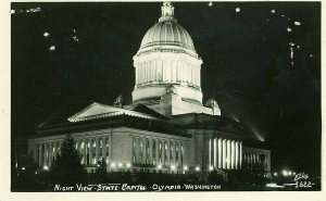 Postcard RPPC Night View of State Capitol, Olympia, WA.              P5