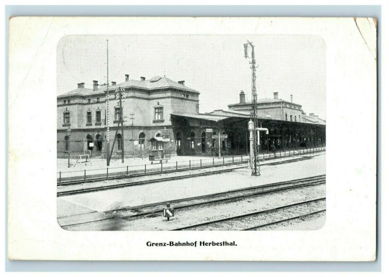 1914-18 WWI German Grenz-Bahnhof Herbesthal Train Station Feldpost Postcard P20 