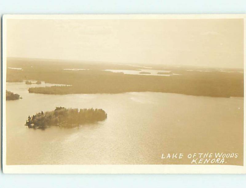 Pre-1949 rppc AERIAL VIEW OF LAKE OF THE WOODS IN KENORA Ontario ON CANADA t3128