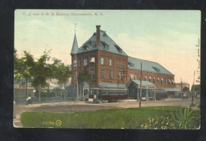 GLOVERSVILLE NEW YORK NY FJ&G RAILROAD DEPOT TRAIN STATION VINTAGE OSTCARD