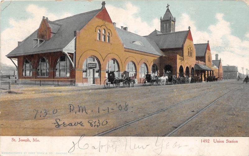 D37/ Railroad Depot Station Postcard c1910 St Joseph Missouri Union Station