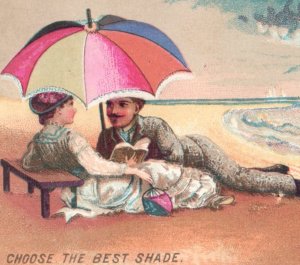 1870s-80s J. & P. Coats Thread Couple At Beach Sailboat Best Shade F14