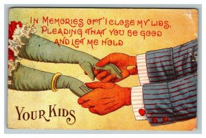 Vintage 1910's Comic Postcard - Man and Woman Hold Hands - Nice Poem from Kids